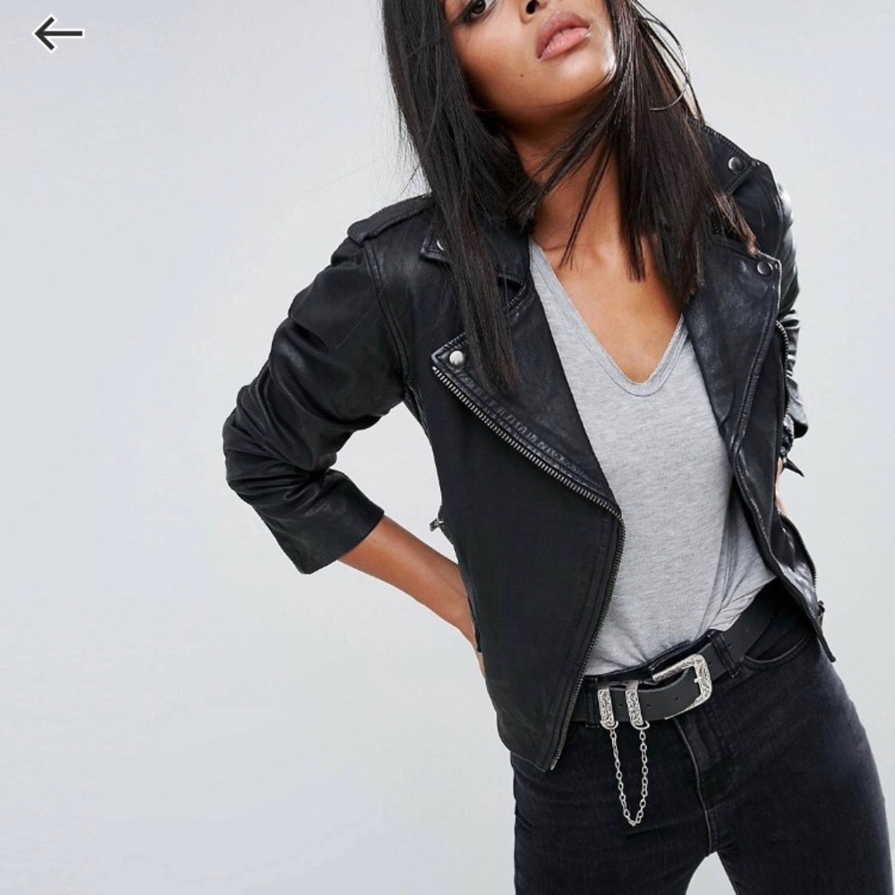 ASOS cropped genuine leather black moto jacket 4 S